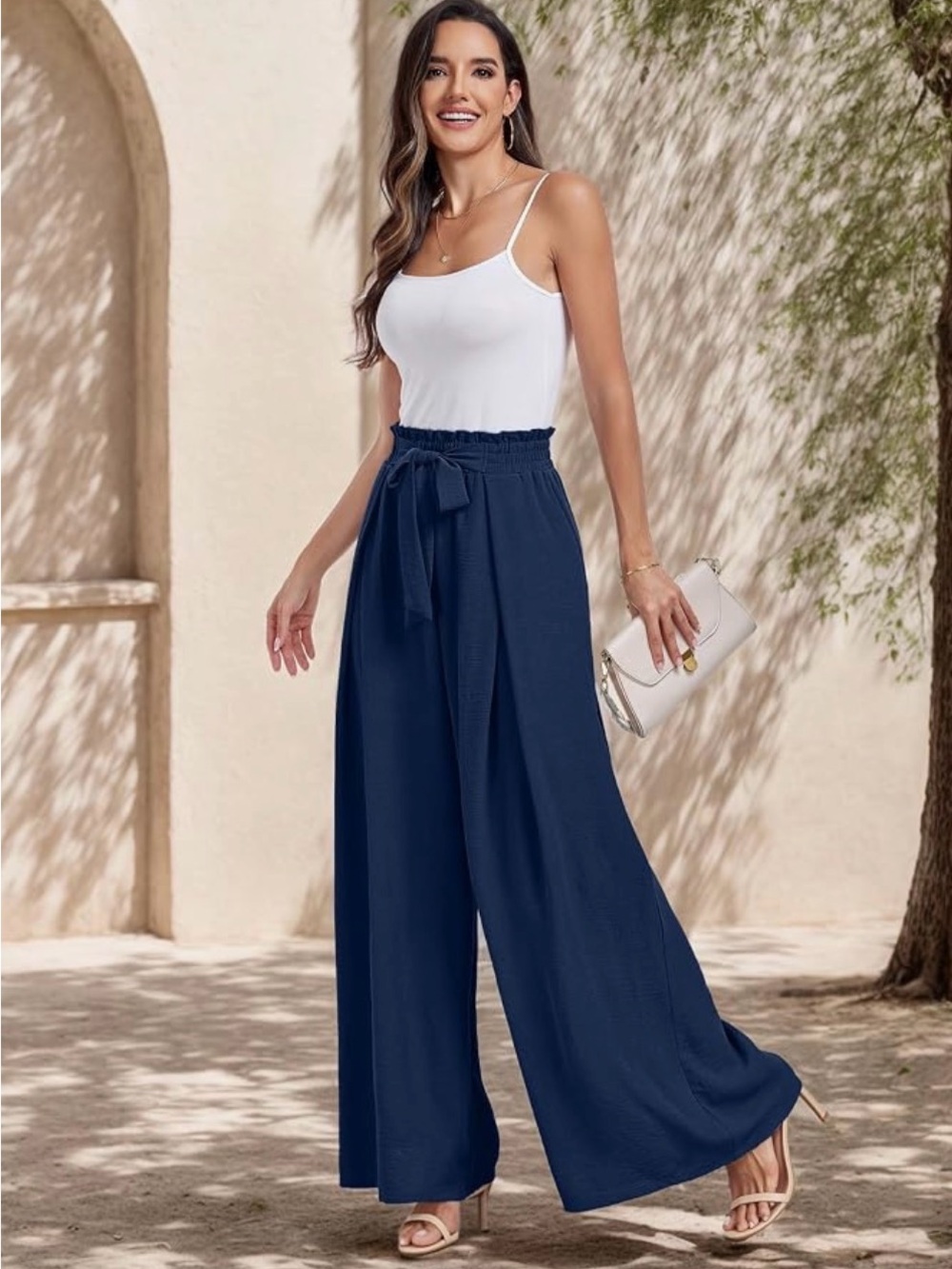 NWT Wide Leg Paperbag Waist Pants - Navy
